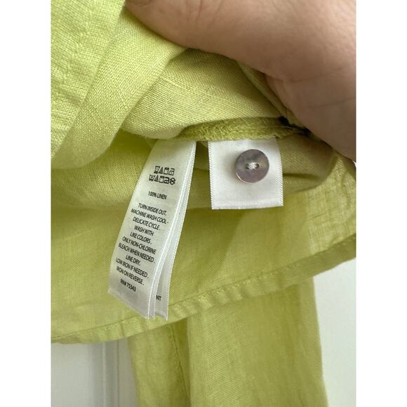 Rachel Zoe 100% Linen Green Chartreuse Collar Button Down Blouse - Picture 7 of 8
